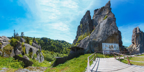 Aerial panorama view on Tustan fortress - archeological and natural monument of national...