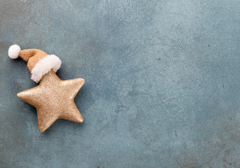 Christmas decoration. Christmas star on rustic dark background.