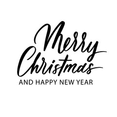 Merry Christmas and Happy New Year hand lettering inscription.