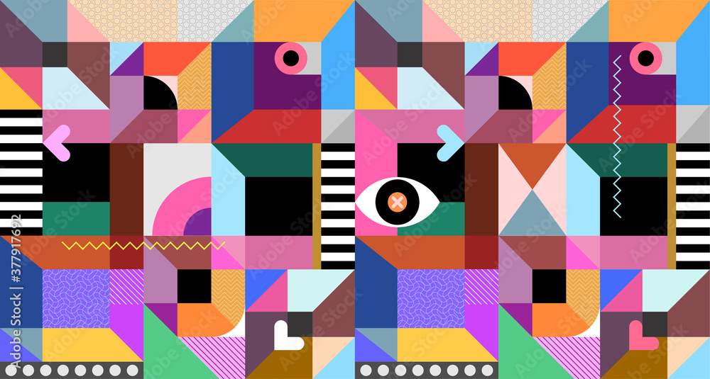 Wall mural abstract design with many different colorful geometric shapes. vector abstract background.
