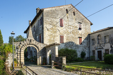 ancient entrance gate to the medieval rural village of Strassoldo, Italy
