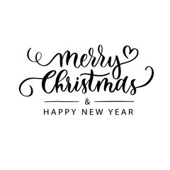 Merry Christmas and Happy New Year hand lettering inscription.