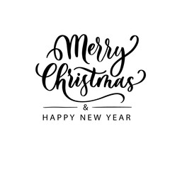 Merry Christmas and Happy New Year hand lettering inscription.