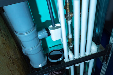 Water supply and Sewerage. Pipe system in the apartment. Water and Sewerage plastic pipes. Plumbing...