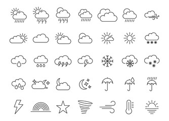 Fototapeta premium Weather forecast - thin line icons set. Vector, meteorological elements for web design, mobile applications.