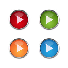 Vector Play Glossy Buttons Design set. 4 color Play Glossy icon Design set.Red, Blue, Green, and Orange Play Gossy Buttons Design