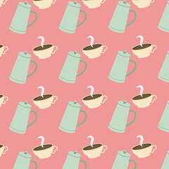 coffee pots and cups background vector design