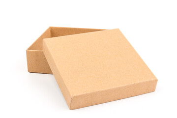brown paper cardboard box on white background. Mockup for design