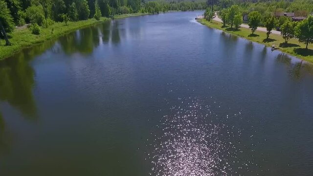 Summer drone view of Augustow Canal, Belarus