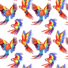 Zelfklevend Fotobehang Vlinders parrot bird seamless pattern tropical  background. watercolor trendy summer print for textile