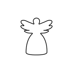 Christmas  angel line icon with wing  in  minimalistic design. xmas outline thin  vector icon black on white background