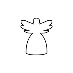 Christmas  angel line icon with wing  in  minimalistic design. xmas outline thin  vector icon black on white background