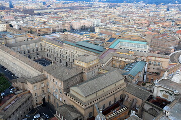 Aerial view to old roof buildings and street in Rome, Italy