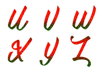 Abstract Christmas Alphabet Letters Set with Degrade Gradient Texture and Gold Foil Dots Pattern Isolated Background