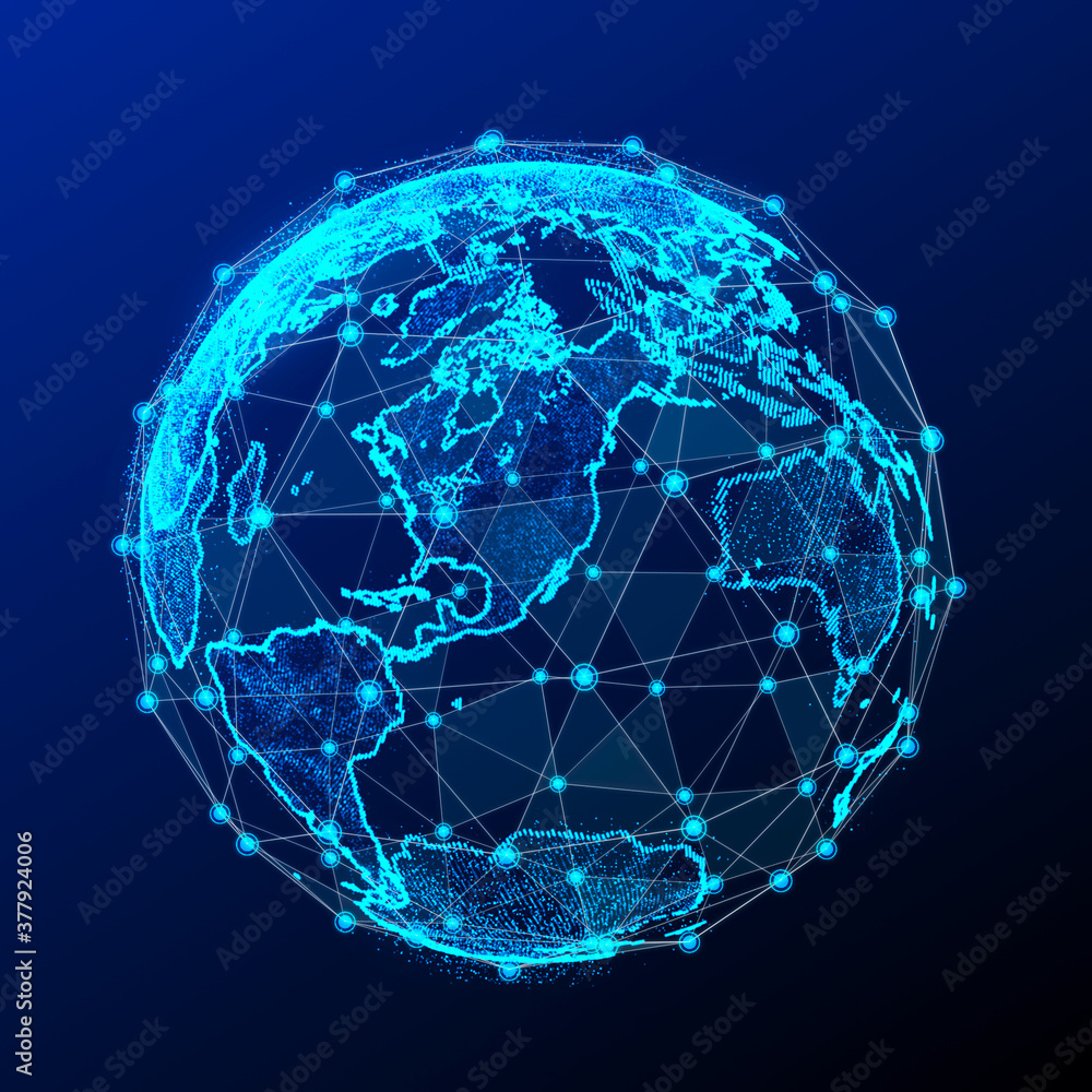 Poster global network connection. abstract earth map. big data visualization. 3d rendering.