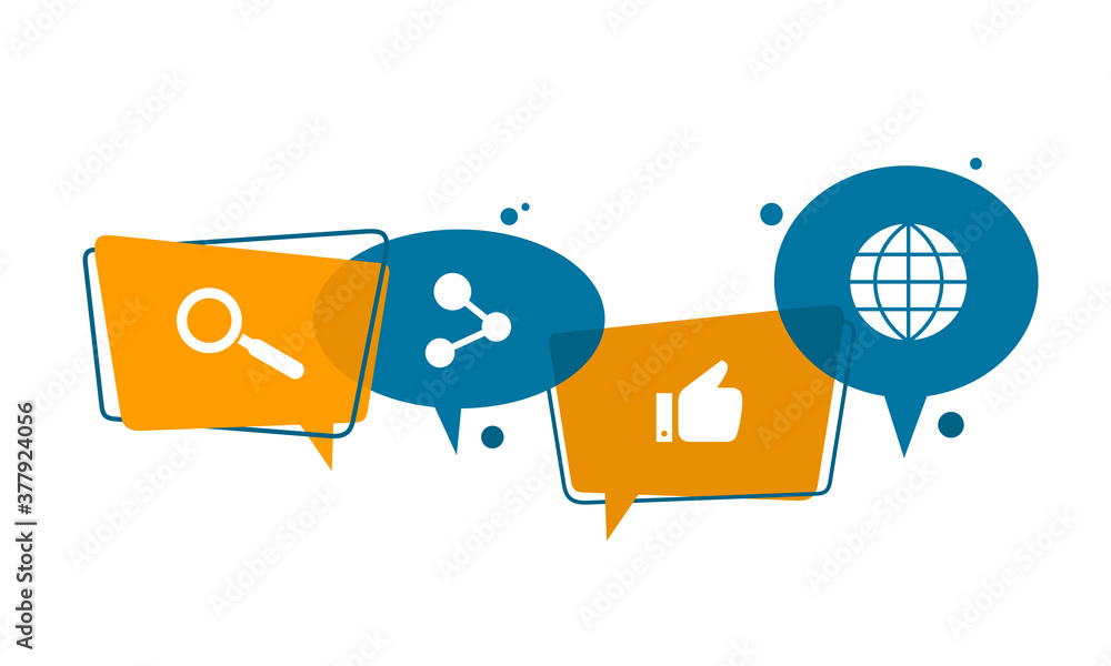 Poster vector illustration of speech balloons intersecting each other. symbolizes interactions on social me