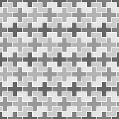 Seamless pattern with mosaic ornament. Repeated puzzle figures and crosses background. Logic game motif. Tile wallpaper. Digital paper for page fills, web designing, textile print. Vector illustration