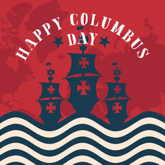 ships on usa flag with map of happy columbus day vector design