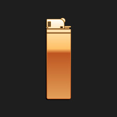 Gold Lighter icon isolated on black background. Long shadow style. Vector.