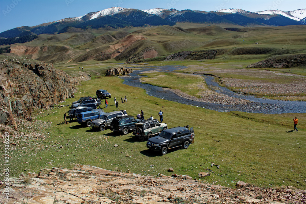 Wall mural offroad trip to assy plateau. turgen. kazakhstan