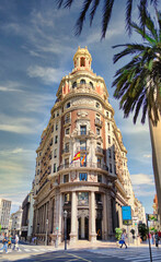 Edificio del banco de Valencia, España - obrazy, fototapety, plakaty