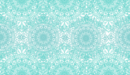 Ethnic outlined blue green mandala ornaments - seamless pattern