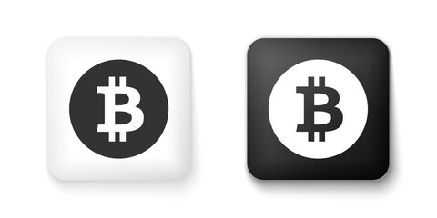 Fototapeta premium Black and white Cryptocurrency coin Bitcoin icon isolated on white background. Physical bit coin. Digital currency. Blockchain based secure crypto currency. Square button. Vector.