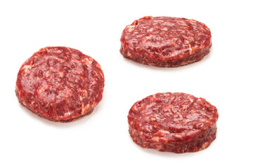 Raw minced beef isolated on white background.