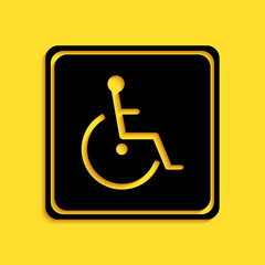 Black Disabled handicap icon isolated on yellow background. Wheelchair handicap sign. Long shadow style. Vector.
