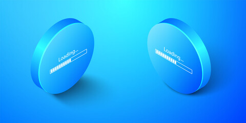 Isometric Loading icon isolated on blue background. Progress bar icon. Blue circle button. Vector.