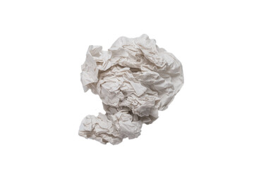 Crumpled white paper isolated on white background.