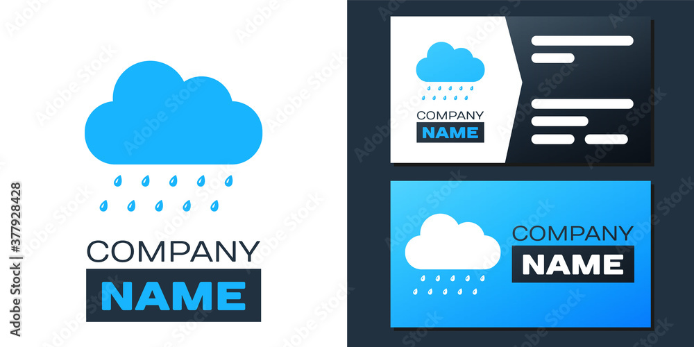 Poster logotype cloud with rain icon isolated on white background. rain nimbus cloud precipitation with rai
