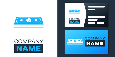 Logotype Paper money american dollars cash icon isolated on white background. Money banknotes stack with dollar icon. Bill currency. Logo design template element. Vector.