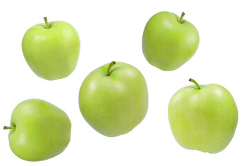 Green apple in woman hand  isolated on white background.