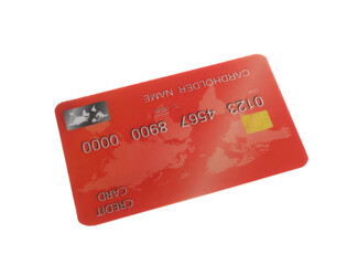 Red plastic credit card isolated on white