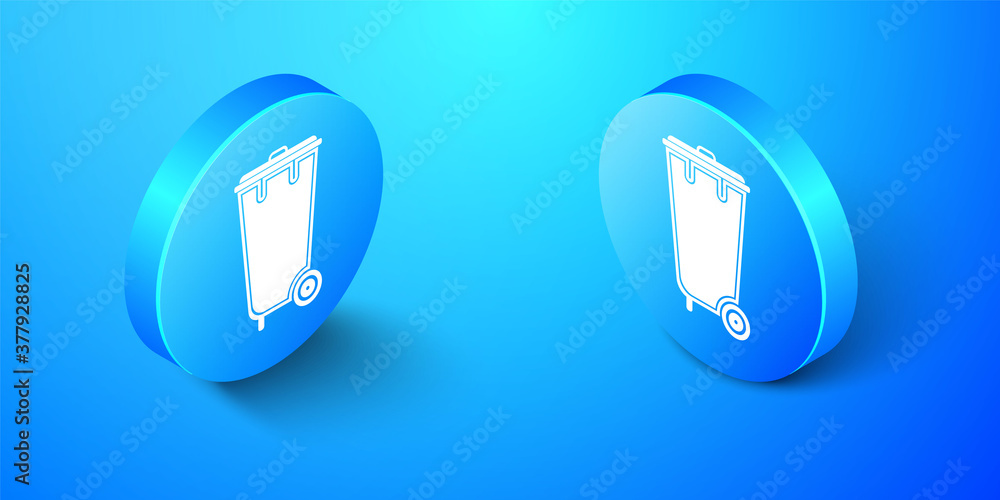Poster isometric trash can icon isolated on blue background. garbage bin sign. recycle basket icon. office 