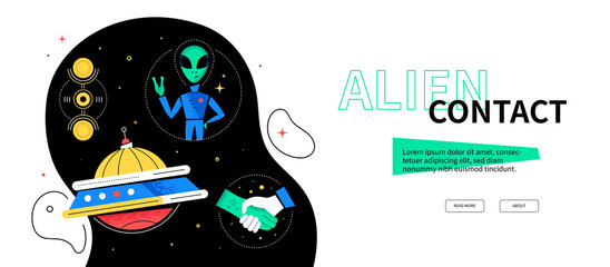 Alien contact - colorful flat design style web banner