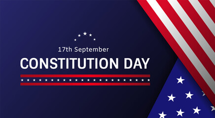 September 17th Constitution Day horizontal web banner template with US flag elements and text on dark blue background