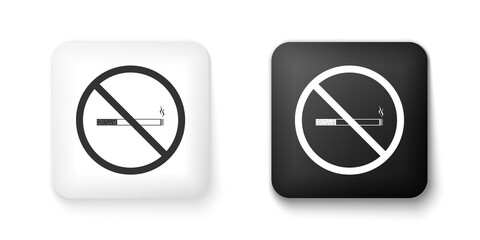Black and white No Smoking icon isolated on white background. Cigarette symbol. Square button. Vector.