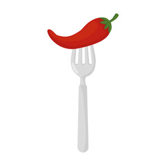 red chili pepper vegetable in fork on white background vector illustration design