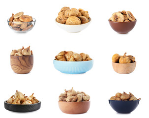 Set of dried fig fruits isolated on white