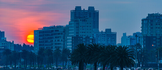 Sunset Coastal Urban Scene, Montevideo, Uruguay