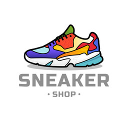 Sneakers shop logo design.Shoes sign.Trendy sneakers.Vector illustration.