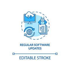 Regular software updates concept icon. Software stability improvement idea thin line illustration. Computer bugs discovery. Critical patch. Vector isolated outline RGB color drawing. Editable stroke