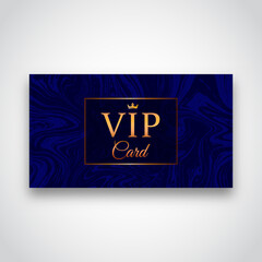 VIP card template.Blue marble texture with gold inscription.Vector illustration.