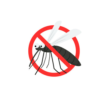 Malaria mosquito stop sign cartoon icon. Clipart image isolated on white background.