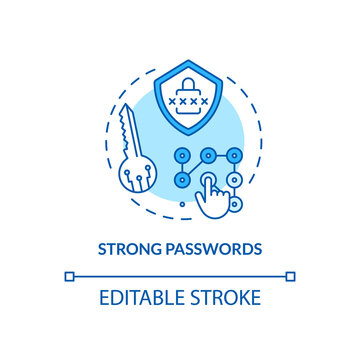 Strong Passwords Concept Icon. Secure Threat Prevention Idea Thin Line Illustration. Hardest Remember Passcode. Computer Protection. Vector Isolated Outline RGB Color Drawing. Editable Stroke