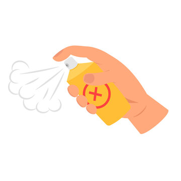 Hand holding mosquito spray icon. Clipart image isolated on white background.
