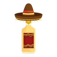 mexican hat with bottle of tequila in white background vector illustration design
