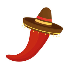 mexican hat with red chili pepper vegetable in white background vector illustration design